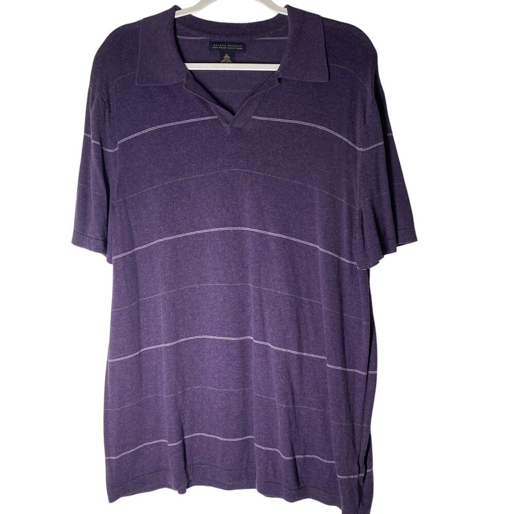 Banana Republic Silk Cotton Cashmere Polo Shirt Men s Blue Short Sleeve XL